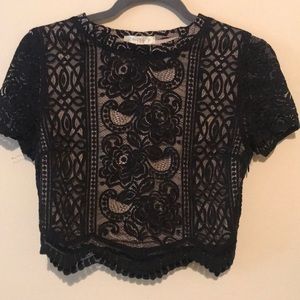 Black lace crop top